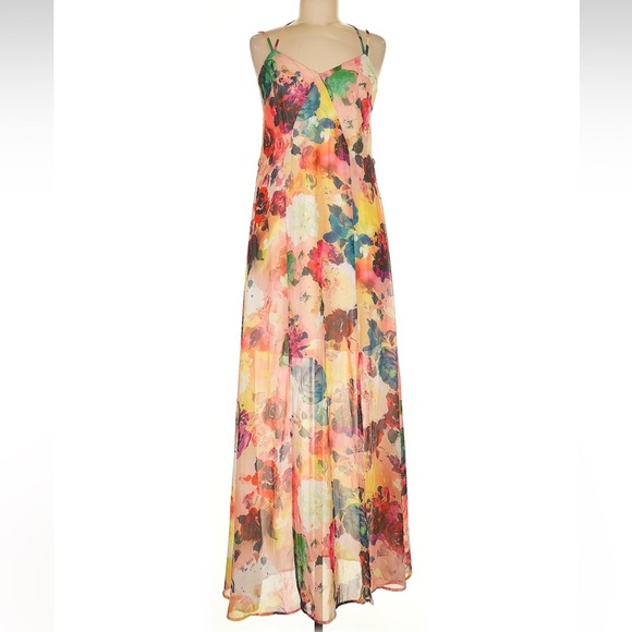 Spotlight by Warehouse Halter Watercolor Floral Maxi Dress Size 6 US - Picture 1 of 6